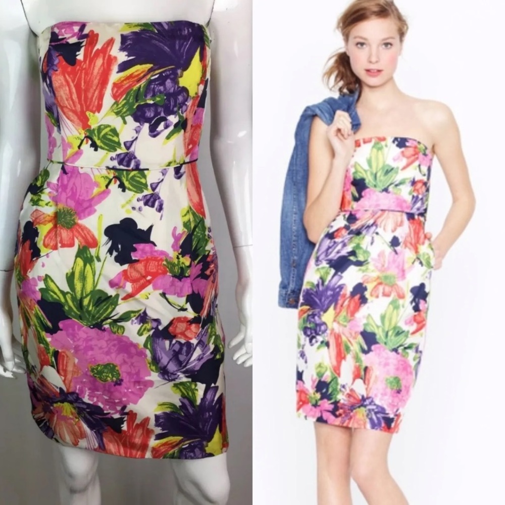 J. Crew Dress Garden Party Vintage Floral Strapless Silk Flowers Summer 2012 - 8